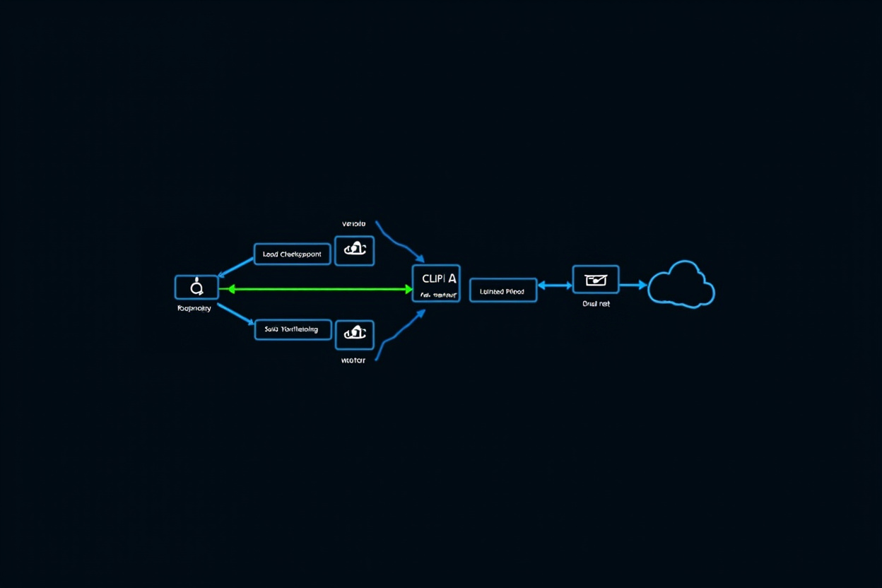 ComfyUI 工作流示意：Checkpoint → CLIP → KSampler → VAE Decode → SaveImage