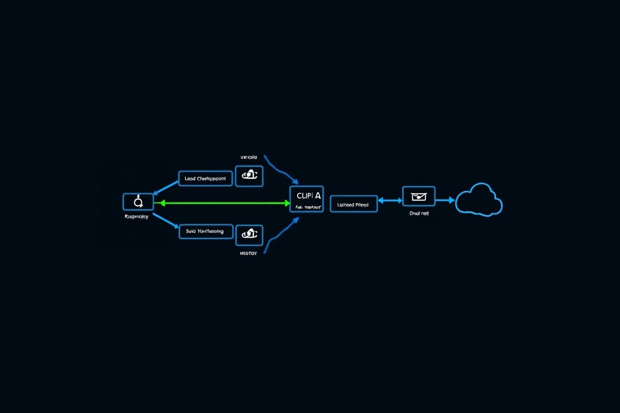 ComfyUI 工作流示意：Checkpoint → CLIP → KSampler → VAE Decode → SaveImage